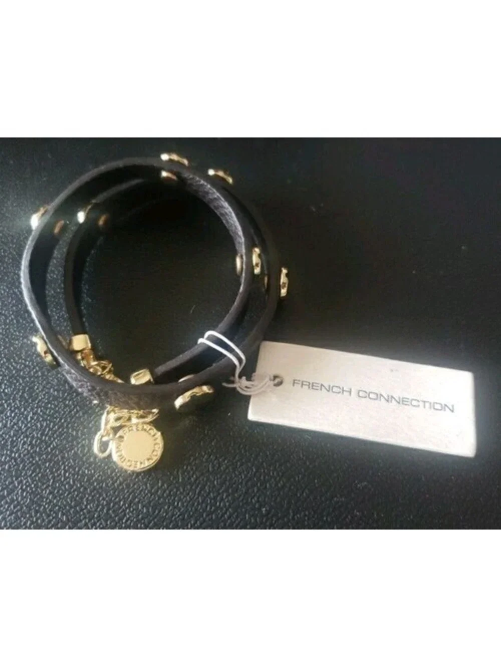 French Connection Faux Leather double Wrap Bracelet Brown Gold Tone NWT